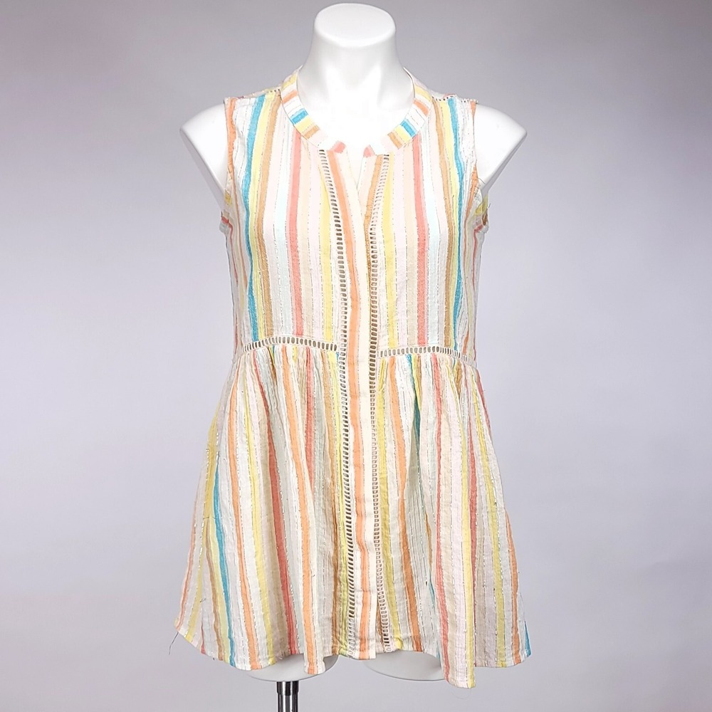 For The Republic‎ Womens M Striped Babydoll Tunic Top Multi-Color Sleeveless